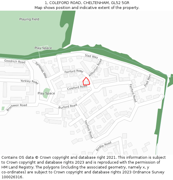 1, COLEFORD ROAD, CHELTENHAM, GL52 5GR: Location map and indicative extent of plot