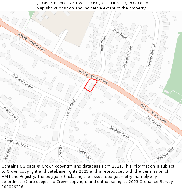 1, CONEY ROAD, EAST WITTERING, CHICHESTER, PO20 8DA: Location map and indicative extent of plot