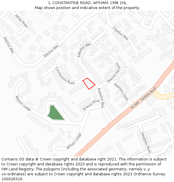 1, CONSTANTINE ROAD, WITHAM, CM8 1HL: Location map and indicative extent of plot