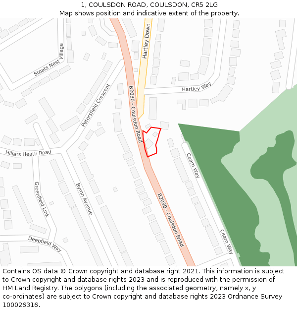 1, COULSDON ROAD, COULSDON, CR5 2LG: Location map and indicative extent of plot