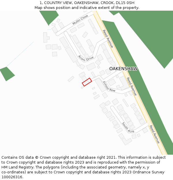 1, COUNTRY VIEW, OAKENSHAW, CROOK, DL15 0SH: Location map and indicative extent of plot