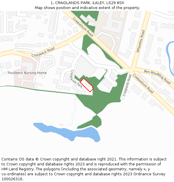 1, CRAIGLANDS PARK, ILKLEY, LS29 8SX: Location map and indicative extent of plot