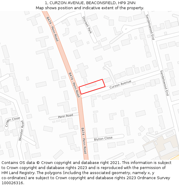 1, CURZON AVENUE, BEACONSFIELD, HP9 2NN: Location map and indicative extent of plot