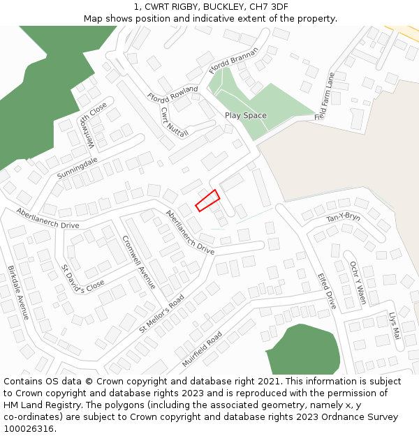 1, CWRT RIGBY, BUCKLEY, CH7 3DF: Location map and indicative extent of plot