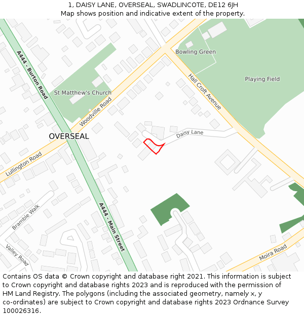 1, DAISY LANE, OVERSEAL, SWADLINCOTE, DE12 6JH: Location map and indicative extent of plot