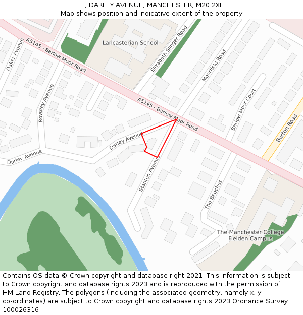 1, DARLEY AVENUE, MANCHESTER, M20 2XE: Location map and indicative extent of plot