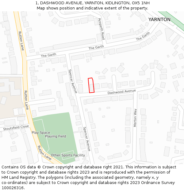 1, DASHWOOD AVENUE, YARNTON, KIDLINGTON, OX5 1NH: Location map and indicative extent of plot