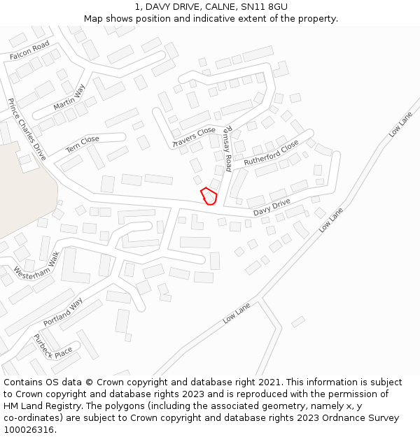 1, DAVY DRIVE, CALNE, SN11 8GU: Location map and indicative extent of plot