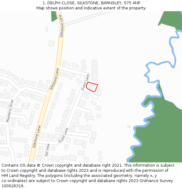 1, DELPH CLOSE, SILKSTONE, BARNSLEY, S75 4NP: Location map and indicative extent of plot