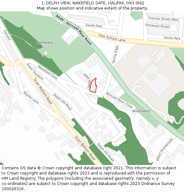 1, DELPH VIEW, WAKEFIELD GATE, HALIFAX, HX3 0NQ: Location map and indicative extent of plot