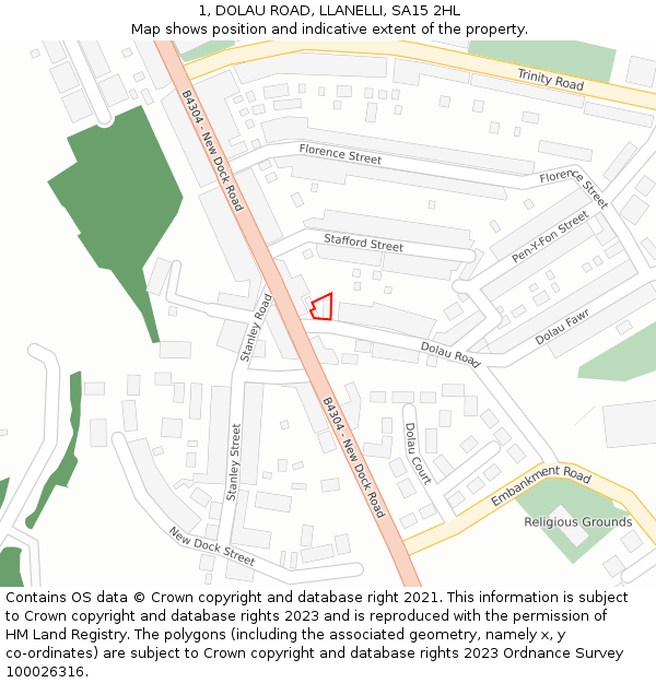 1, DOLAU ROAD, LLANELLI, SA15 2HL: Location map and indicative extent of plot