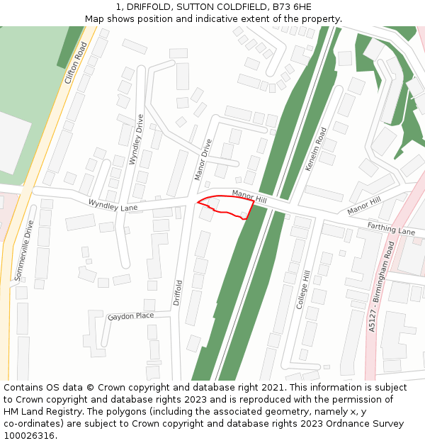 1, DRIFFOLD, SUTTON COLDFIELD, B73 6HE: Location map and indicative extent of plot