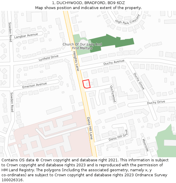 1, DUCHYWOOD, BRADFORD, BD9 6DZ: Location map and indicative extent of plot