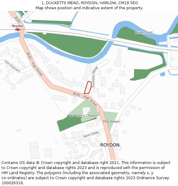 1, DUCKETTS MEAD, ROYDON, HARLOW, CM19 5EG: Location map and indicative extent of plot