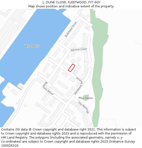 1, DUNE CLOSE, FLEETWOOD, FY7 6GY: Location map and indicative extent of plot