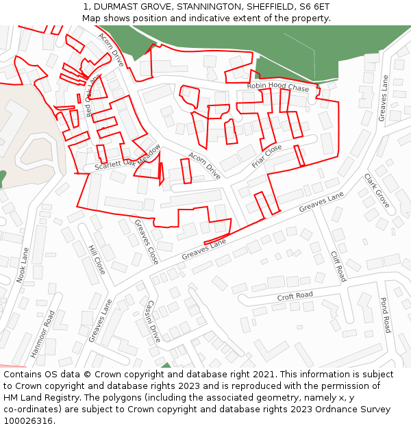 1, DURMAST GROVE, STANNINGTON, SHEFFIELD, S6 6ET: Location map and indicative extent of plot