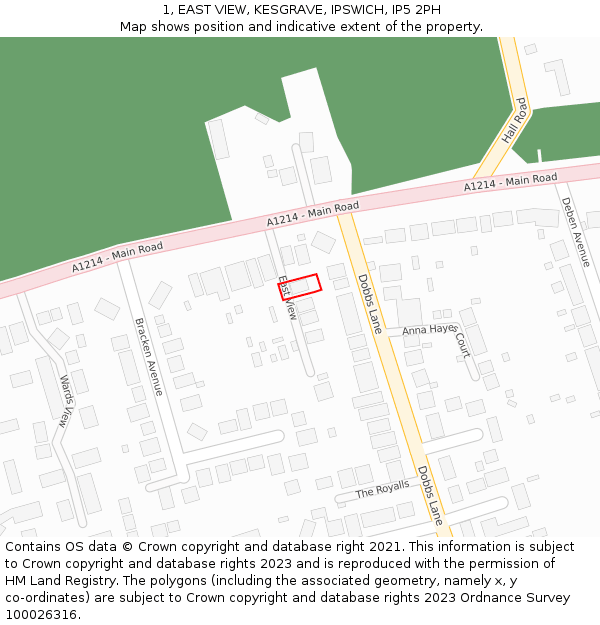 1, EAST VIEW, KESGRAVE, IPSWICH, IP5 2PH: Location map and indicative extent of plot