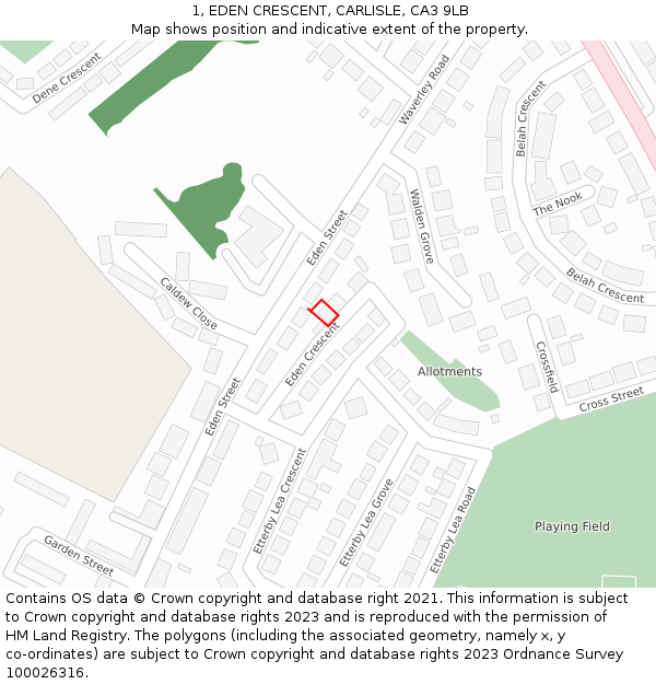 1, EDEN CRESCENT, CARLISLE, CA3 9LB: Location map and indicative extent of plot