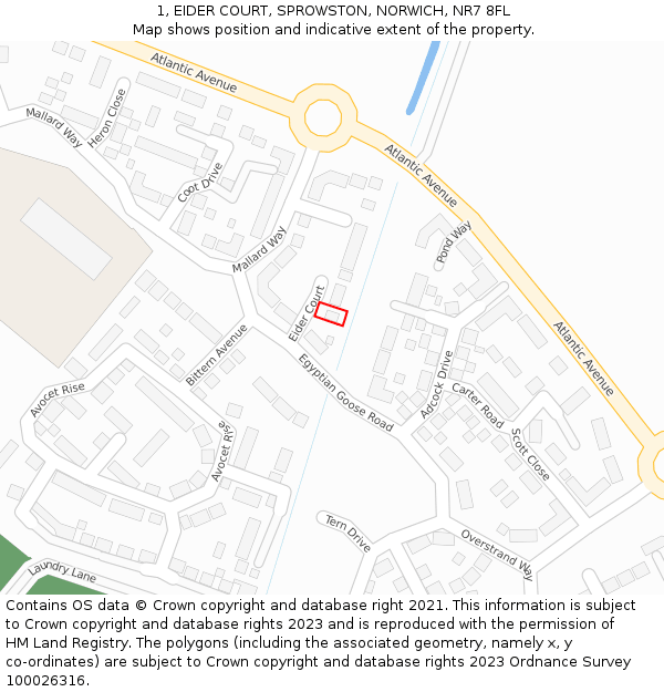 1, EIDER COURT, SPROWSTON, NORWICH, NR7 8FL: Location map and indicative extent of plot