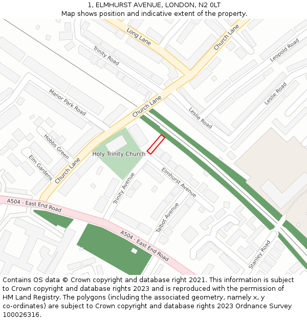 1, ELMHURST AVENUE, LONDON, N2 0LT: Location map and indicative extent of plot