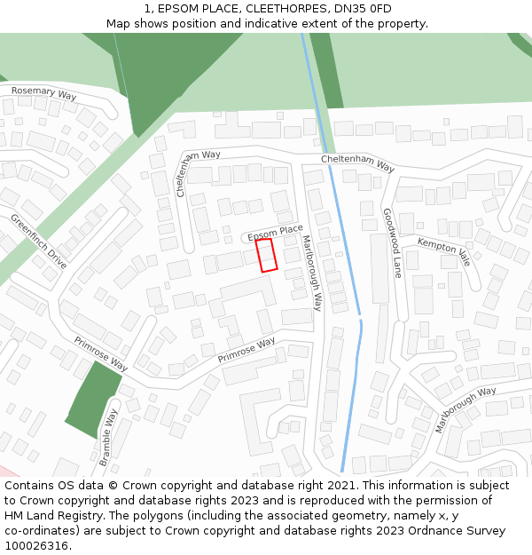 1, EPSOM PLACE, CLEETHORPES, DN35 0FD: Location map and indicative extent of plot