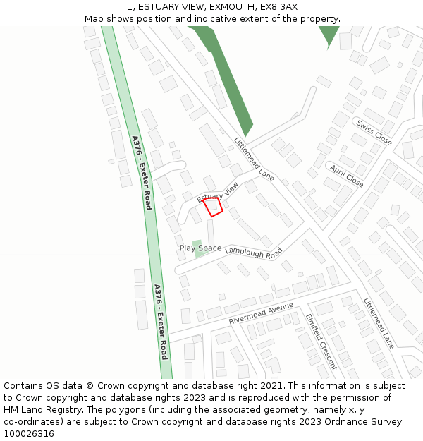 1, ESTUARY VIEW, EXMOUTH, EX8 3AX: Location map and indicative extent of plot