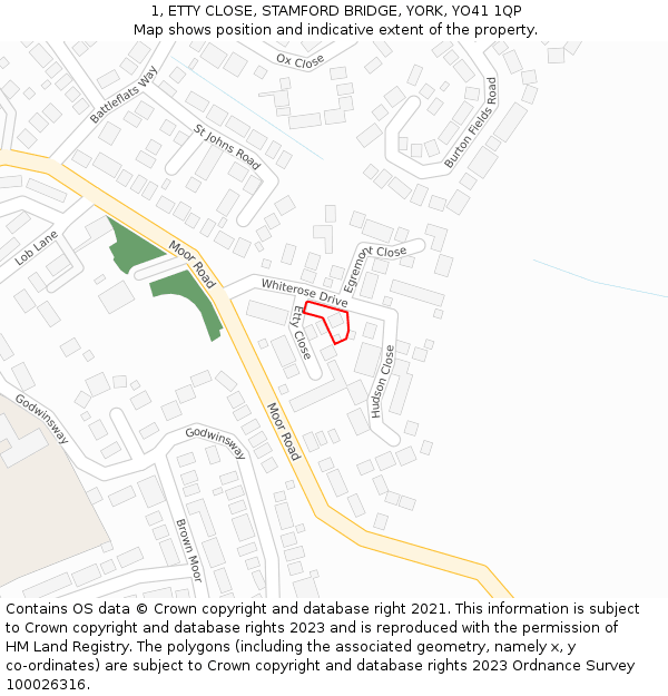 1, ETTY CLOSE, STAMFORD BRIDGE, YORK, YO41 1QP: Location map and indicative extent of plot