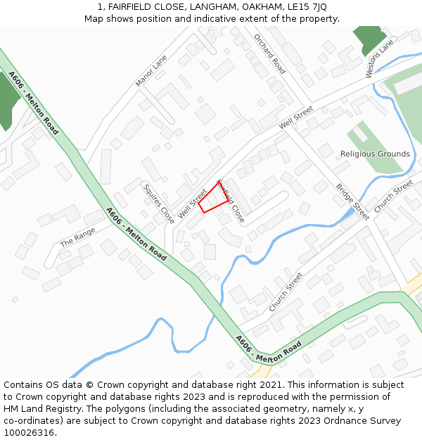 1, FAIRFIELD CLOSE, LANGHAM, OAKHAM, LE15 7JQ: Location map and indicative extent of plot