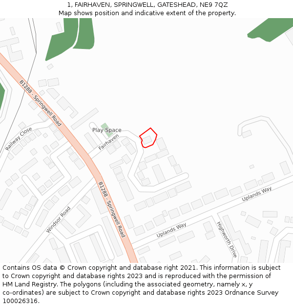 1, FAIRHAVEN, SPRINGWELL, GATESHEAD, NE9 7QZ: Location map and indicative extent of plot