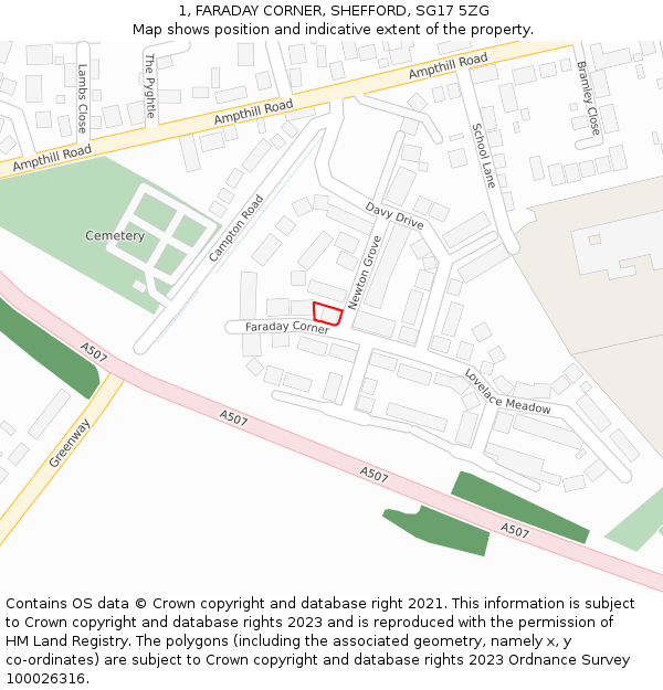 1, FARADAY CORNER, SHEFFORD, SG17 5ZG: Location map and indicative extent of plot