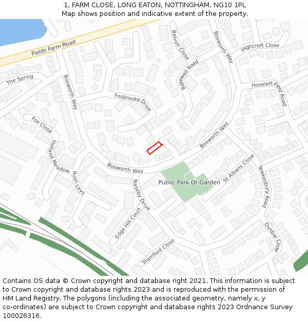 1, FARM CLOSE, LONG EATON, NOTTINGHAM, NG10 1PL: Location map and indicative extent of plot