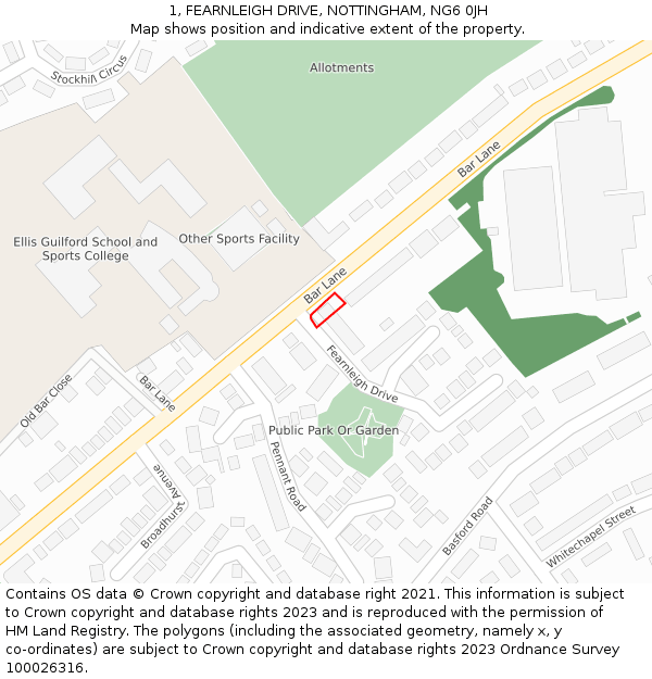 1, FEARNLEIGH DRIVE, NOTTINGHAM, NG6 0JH: Location map and indicative extent of plot