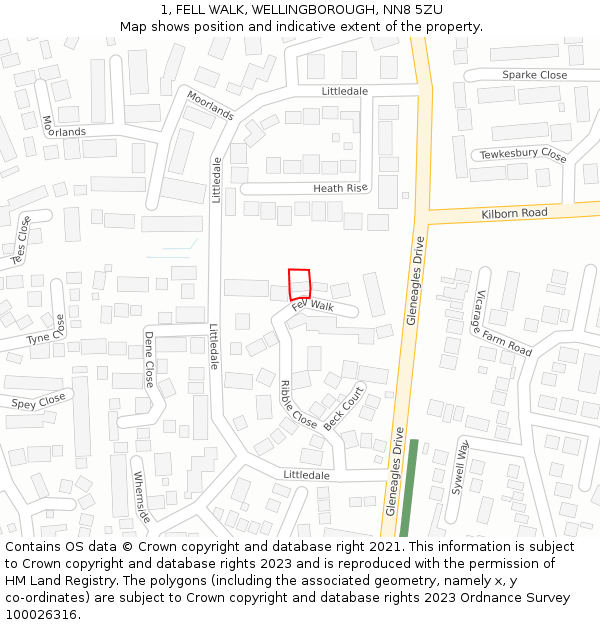 1, FELL WALK, WELLINGBOROUGH, NN8 5ZU: Location map and indicative extent of plot