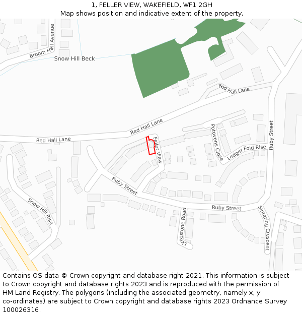 1, FELLER VIEW, WAKEFIELD, WF1 2GH: Location map and indicative extent of plot