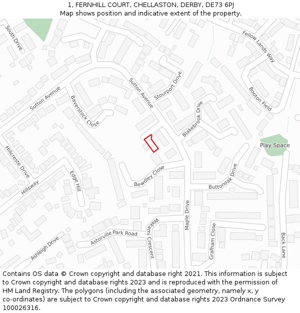 1, FERNHILL COURT, CHELLASTON, DERBY, DE73 6PJ: Location map and indicative extent of plot