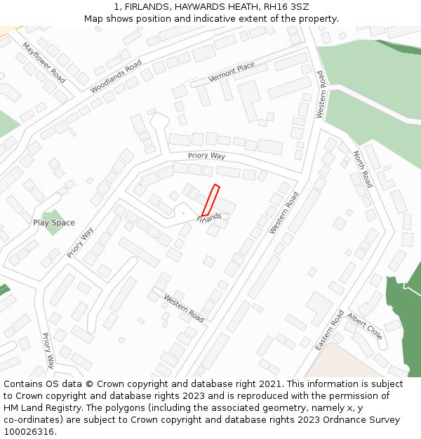 1, FIRLANDS, HAYWARDS HEATH, RH16 3SZ: Location map and indicative extent of plot