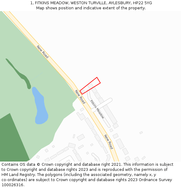 1, FITKINS MEADOW, WESTON TURVILLE, AYLESBURY, HP22 5YG: Location map and indicative extent of plot