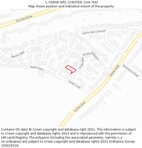 1, FORGE WAY, CHESTER, CH4 7NN: Location map and indicative extent of plot