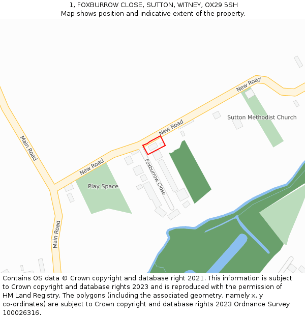 1, FOXBURROW CLOSE, SUTTON, WITNEY, OX29 5SH: Location map and indicative extent of plot