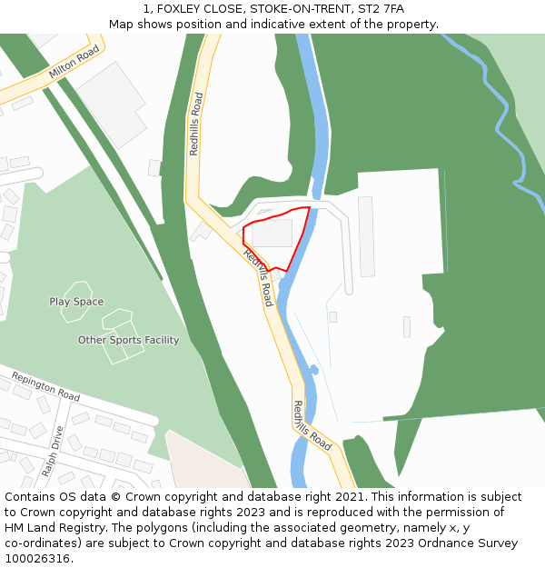 1, FOXLEY CLOSE, STOKE-ON-TRENT, ST2 7FA: Location map and indicative extent of plot