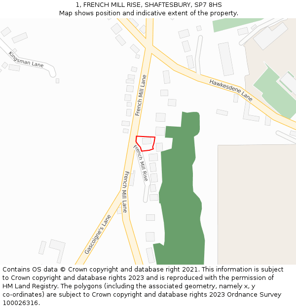 1, FRENCH MILL RISE, SHAFTESBURY, SP7 8HS: Location map and indicative extent of plot