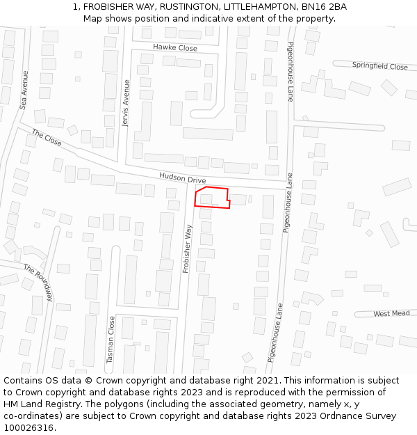 1, FROBISHER WAY, RUSTINGTON, LITTLEHAMPTON, BN16 2BA: Location map and indicative extent of plot