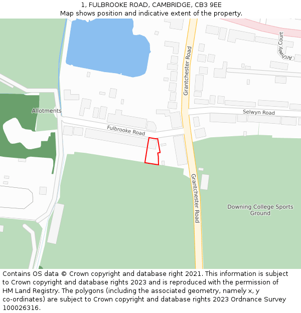 1, FULBROOKE ROAD, CAMBRIDGE, CB3 9EE: Location map and indicative extent of plot