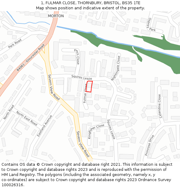 1, FULMAR CLOSE, THORNBURY, BRISTOL, BS35 1TE: Location map and indicative extent of plot