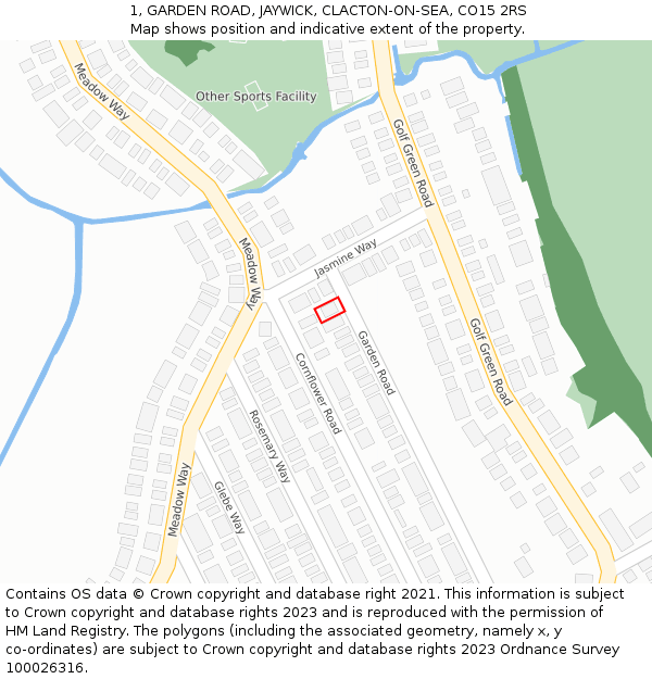 1, GARDEN ROAD, JAYWICK, CLACTON-ON-SEA, CO15 2RS: Location map and indicative extent of plot