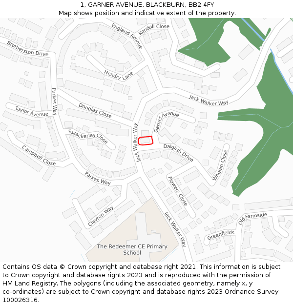 1, GARNER AVENUE, BLACKBURN, BB2 4FY: Location map and indicative extent of plot