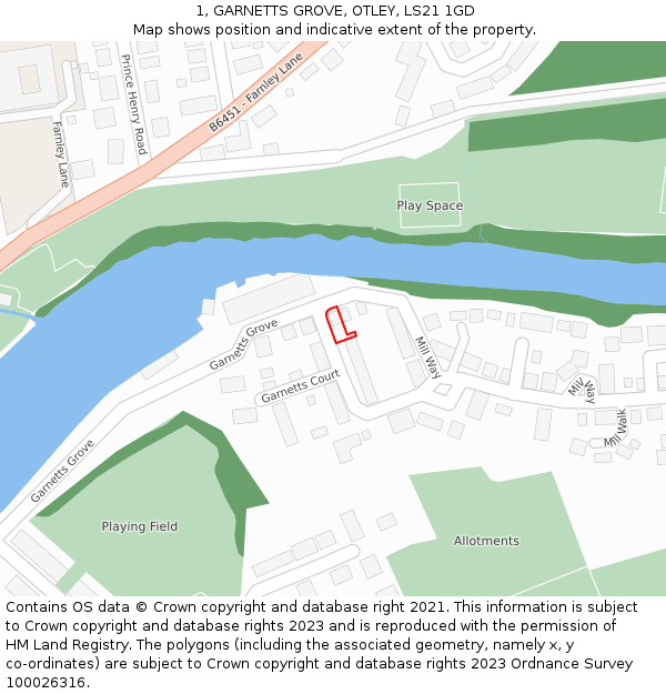 1, GARNETTS GROVE, OTLEY, LS21 1GD: Location map and indicative extent of plot