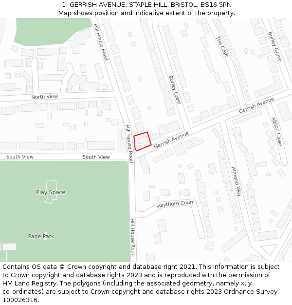 1, GERRISH AVENUE, STAPLE HILL, BRISTOL, BS16 5PN: Location map and indicative extent of plot