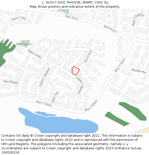 1, GLYN Y GOG, RHOOSE, BARRY, CF62 3LJ: Location map and indicative extent of plot