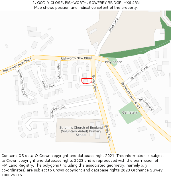 1, GODLY CLOSE, RISHWORTH, SOWERBY BRIDGE, HX6 4RN: Location map and indicative extent of plot